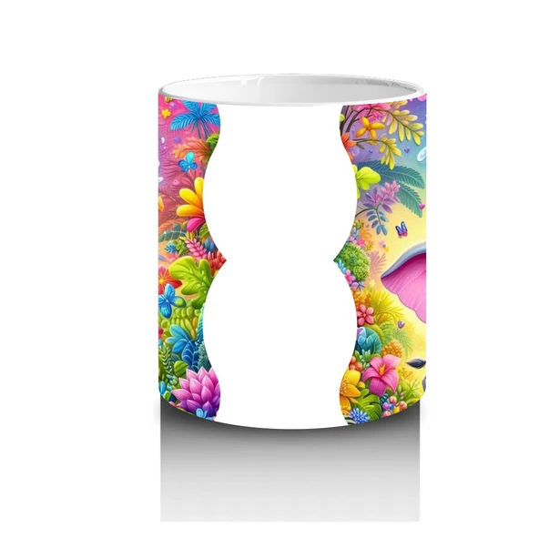 Çocuklara Sütü Sevdiren Çiçekler Arasında Su Sıçratan Neşeli Fil Desenli Kupa Bardak - 3