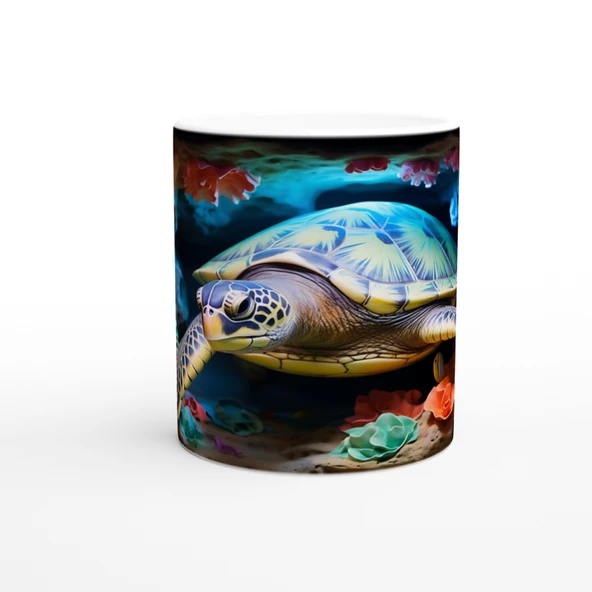 Mercan Kayalıklarında Renkli Deniz Kaplumbağası Kupa Bardak ürün görseli 1