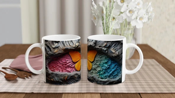 Renklerin Dansı İçinden Fırlayan Kelebek Temalı Baskılı Kupa Bardak - 5