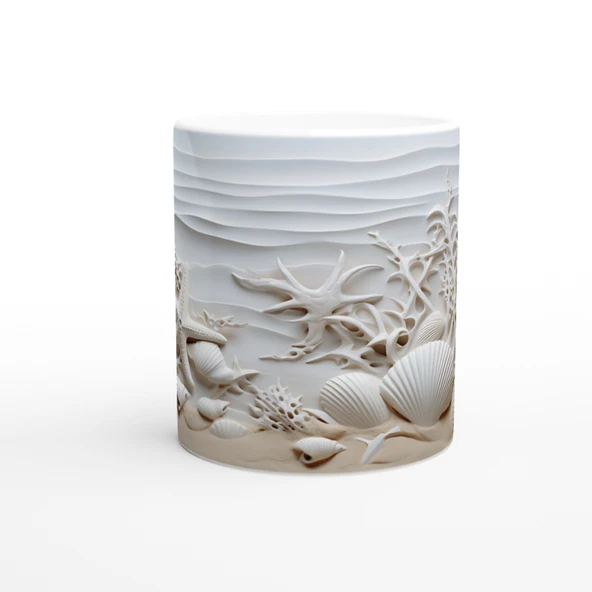 Mercan Dalgaları ve Beyaz Kabuklu Su Altı Temalı Kupa Bardak