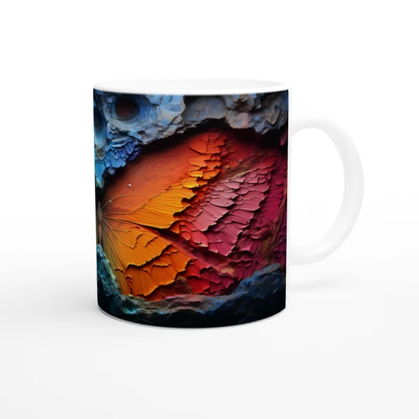 Gökkuşağı Kanatlı Kelebek ve Krater Doku Baskılı Kupa Bardak - Resim 3