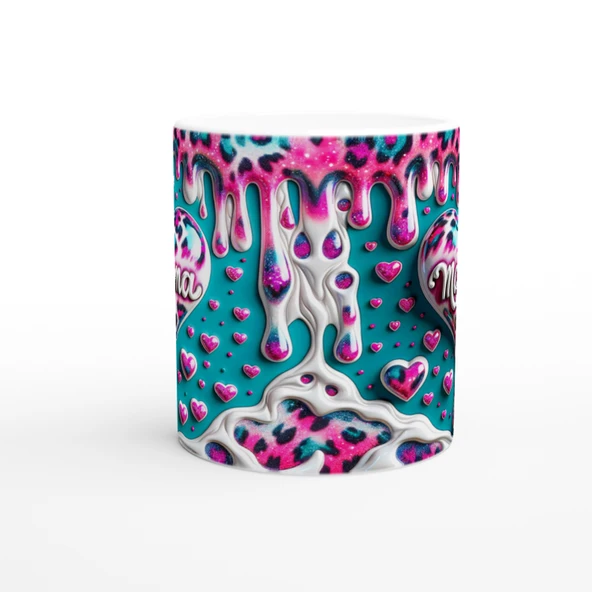 Mama Yazılı Turkuaz Zeminli Leopar Desenli Anneler Günü Kupa Bardak - Resim 2