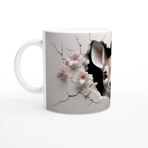 Çatlak Duvardan Bakan Sevimli Geyik Yavrusu Temalı Baskılı Kupa Bardak - Resim 2