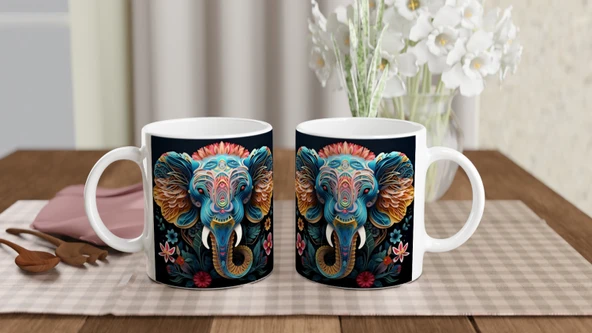 Etnik Desenli Fil Baskılı Kupa Bardak - 5