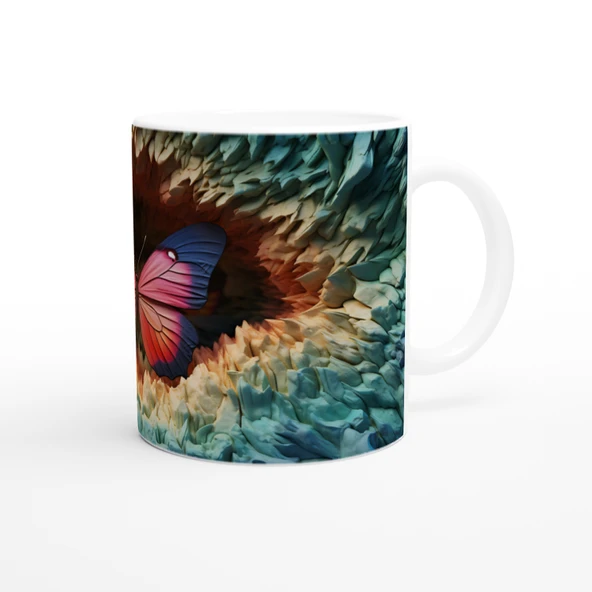 Gizemli Orman Dokusunda Pembe-Mavi Kanatlı Kelebek Baskılı Kupa Bardak - Resim 3