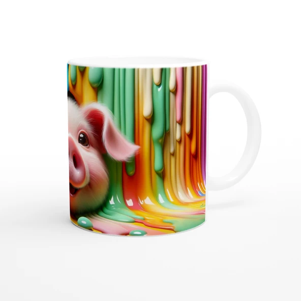 Renk Dalgasının İçinden Bakan Domuzcuk Temalı Baskılı Kupa Bardak - Resim 3