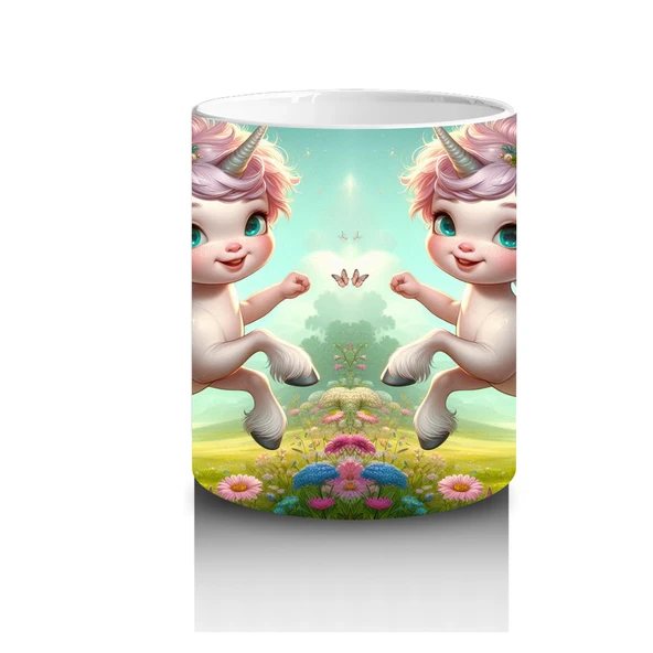 Çocuklara Sütü Sevdiren Çiçekli Taçlı Sevimli Unicorn Desenli Kupa Bardak - 3