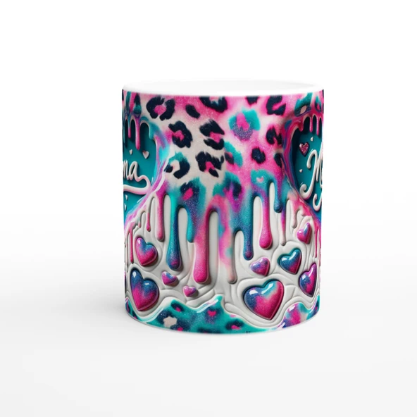 Mama Yazılı Leopar Desenli Kalpli Anneler Günü Kupa Bardak - Resim 2