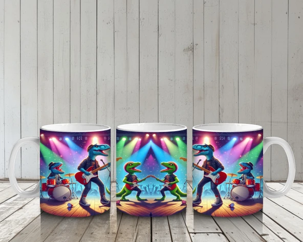 Çocuklara Sütü Sevdiren Müzik Grubu Dinozorlar Desenli Kupa Bardak - Resim 6