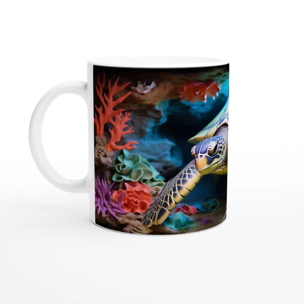 Mercan Kayalıklarında Renkli Deniz Kaplumbağası Kupa Bardak - Resim 2