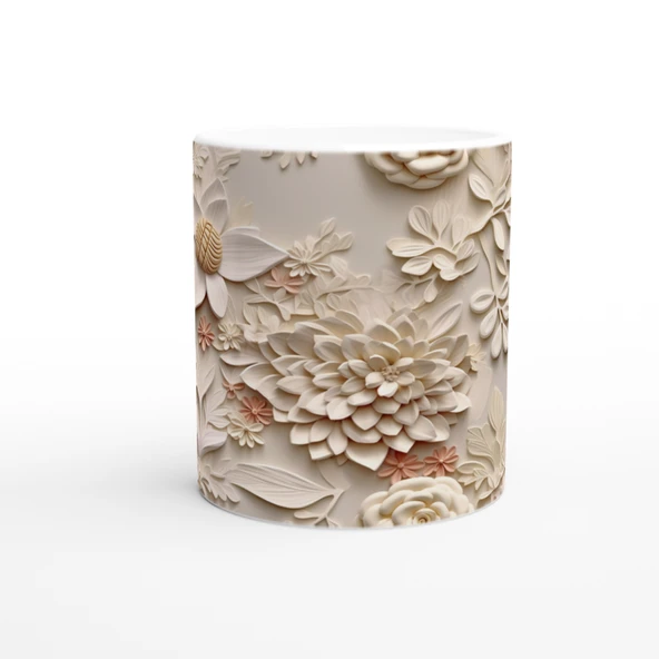 Pudra Detaylı Zarif Kabartmalı Çiçek Kupa Bardak - Resim 2