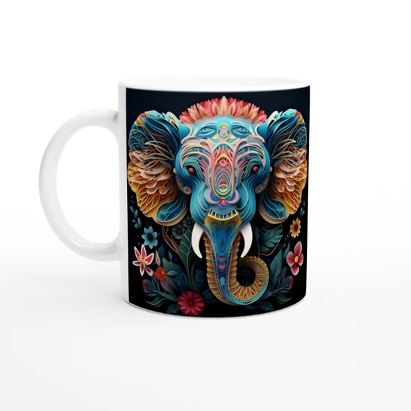 Etnik Desenli Fil Baskılı Kupa Bardak