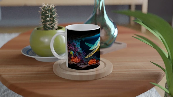 Mercan Mağarasında Yüzen Deniz Kaplumbağası Kupa Bardak - 4