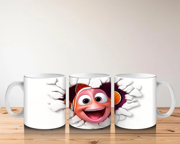 Çocuklara Sütü Sevdiren Duvarı Delip Bakan Renkli Palyaço Balığı Kupa Bardak - 5