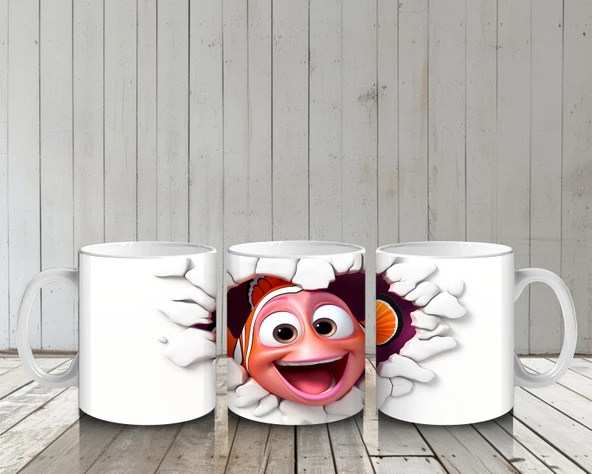 Çocuklara Sütü Sevdiren Duvarı Delip Bakan Renkli Palyaço Balığı Kupa Bardak - 6