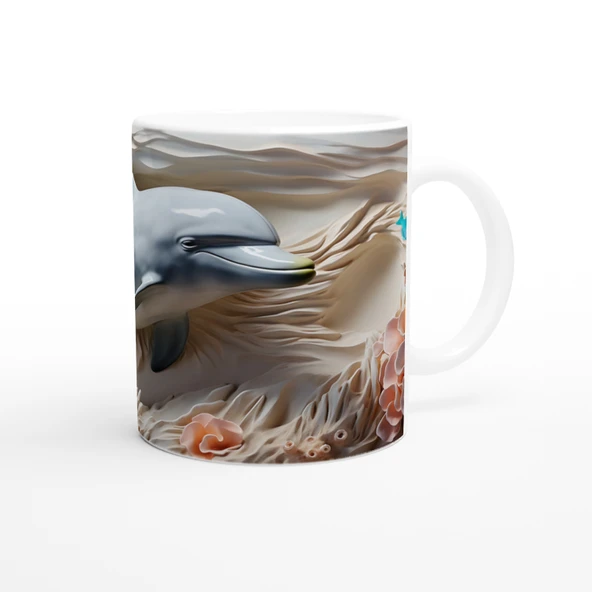 Mercan Dalgaları Arasında Gülümseyen Yunus Temalı Kupa Bardak - Resim 3