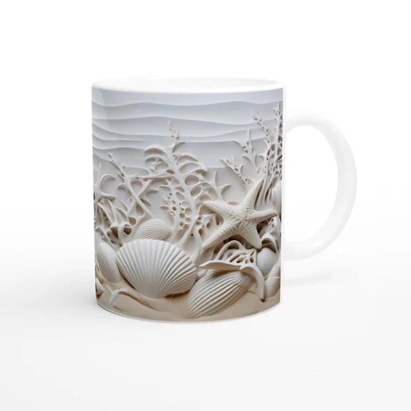 Mercan Dalgaları ve Beyaz Kabuklu Su Altı Temalı Kupa Bardak - 3