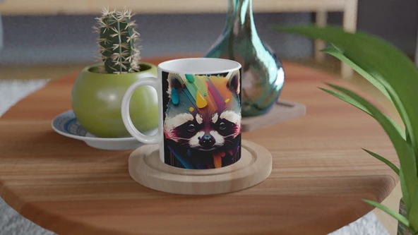 Renk Patlamalı Rakun Baskılı Kupa Bardak - 4