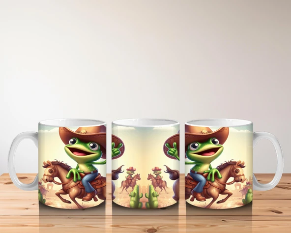 Çocuklara Sütü Sevdiren Atlı Kovboy Kurbağa Kupa Bardak - 5