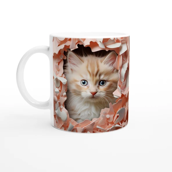 Duvarın Ardından Bakan Yavru Kedi Temalı Baskılı Kupa Bardak ürün görseli 1