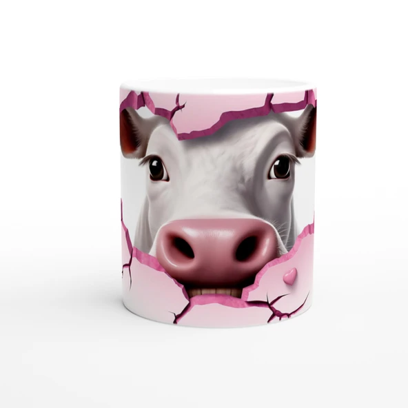 Gülümseyen İnek ve Kalpli Çatlak Duvar Temalı Baskılı Kupa Bardak ürün görseli 1