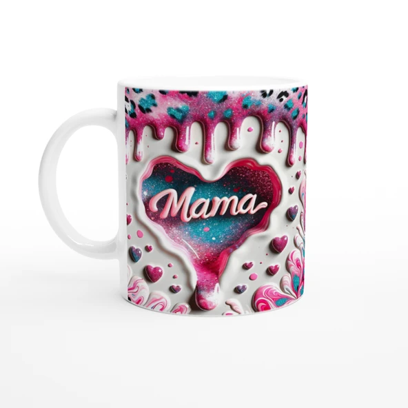 Mama Yazılı Sanatsal Desenli Kalpli Anneler Günü Kupa Bardak ürün görseli 1