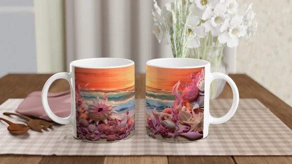 Mercan Dalgalarıyla Deniz Kabukları Kupa Bardak - Resim 5