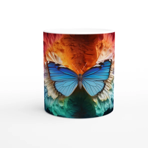 Gökkuşağı Dokusunda Parlayan Mavi Kelebek Baskılı Kupa Bardak ürün görseli 1