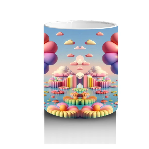 Çocuklara Sütü Sevdiren Gülümseyen Çiçek Balonlar ve Renkli Bulutlar Desenli Kupa Bardak - 3