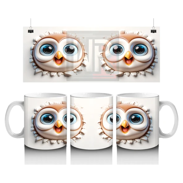 Çocuklara Sütü Sevdiren Gözleri Parıldayan Baykuş Çifti Kupa Bardak