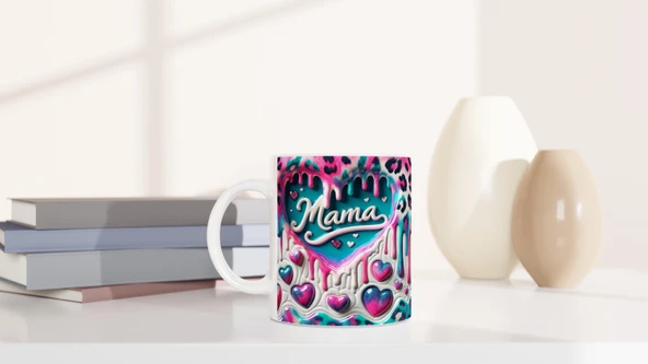 Mama Yazılı Leopar Desenli Kalpli Anneler Günü Kupa Bardak - Resim 6