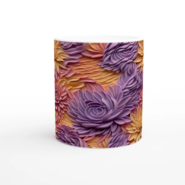 Pastel Bahar Dokulu Çiçek Desenli Kupa Bardak - 2