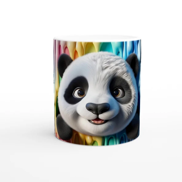 Renkli Damlaların Arasından Bakan Sevimli Panda Temalı Baskılı Kupa Bardak ürün görseli 1