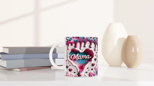 Mama Yazılı Sanatsal Desenli Kalpli Anneler Günü Kupa Bardak - Resim 6