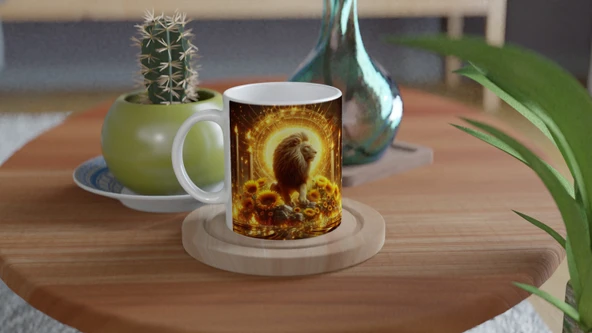 Aslan Burcu Baskılı Kahve Kupası - Elementsel Doğa Krallığı Temalı Vs4 - Resim 4