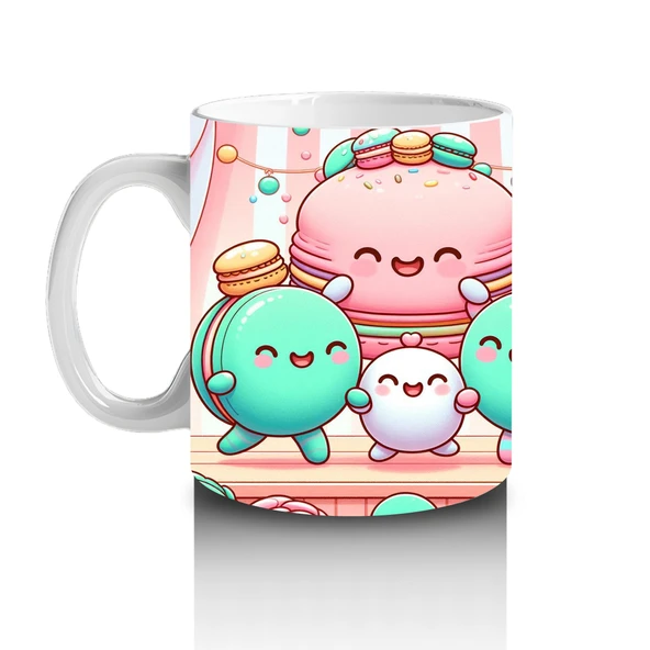 Çocuklara Sütü Sevdiren Neşeli Macaron Ailesi Desenli Kupa Bardak - 2