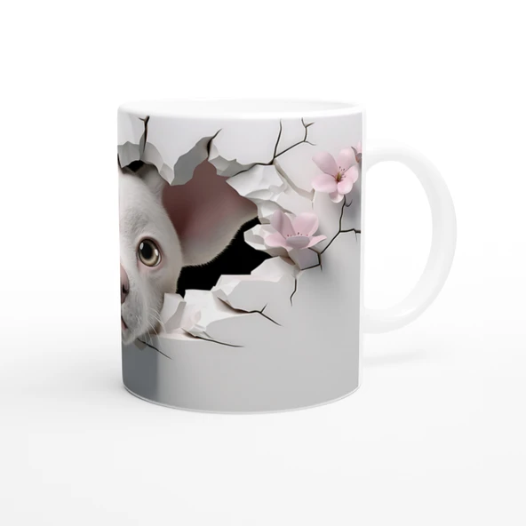 Çatlak Duvardan Bakan Sevimli Köpek Temalı Baskılı Kupa Bardak - Resim 3