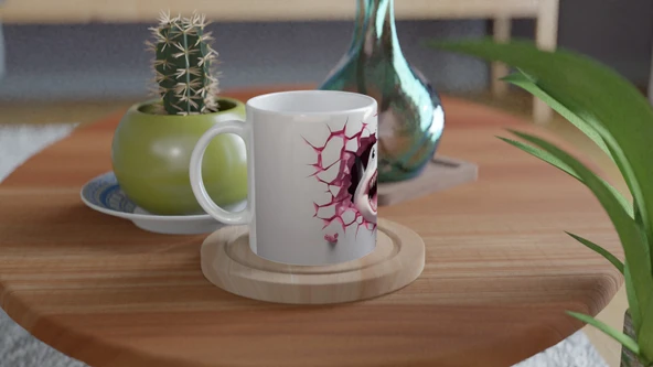 Duvarı Yırtan Köpekbalığı Temalı Baskılı Kupa Bardak - Resim 4