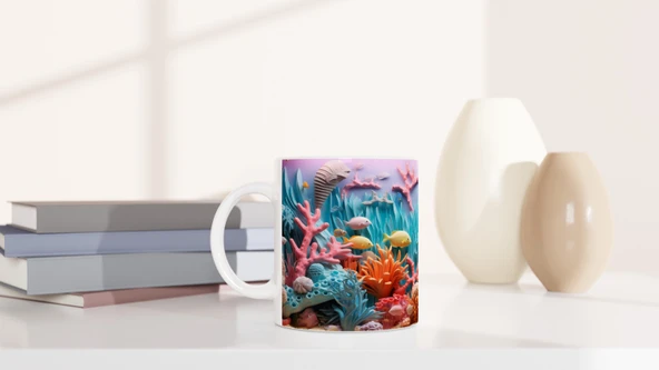 Mercan Ormanında Yüzen Renkler Kupa Bardak - Resim 6