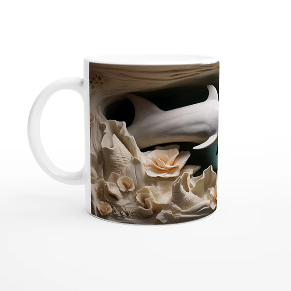 Mercan Dalgalar Arasında Yüzen Şirin Yunus Kupa Bardak - 2