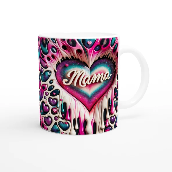 Mama Yazılı Neon Kalpli Anneler Günü Kupa Bardak - Resim 3