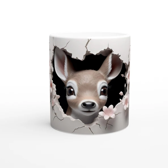 Çatlak Duvardan Bakan Sevimli Geyik Yavrusu Temalı Baskılı Kupa Bardak ürün görseli 1