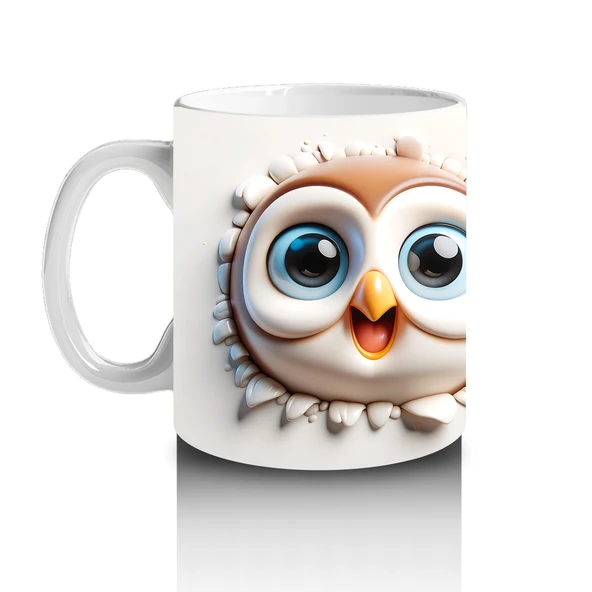 Çocuklara Sütü Sevdiren Gözleri Parıldayan Baykuş Çifti Kupa Bardak - 2