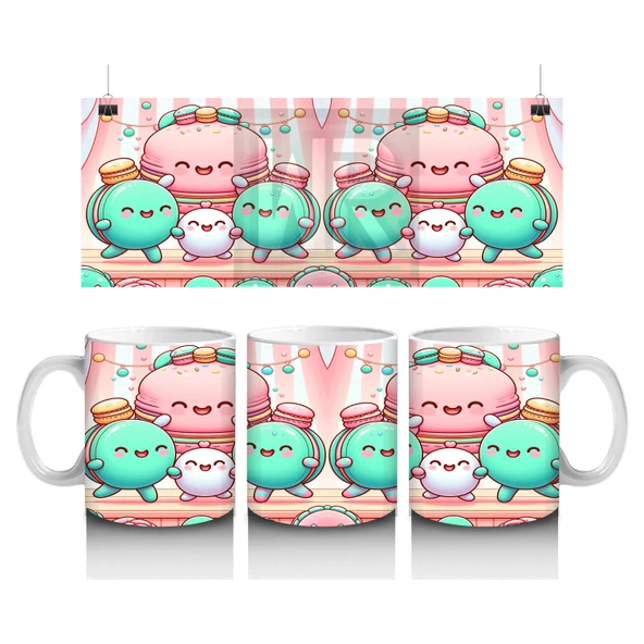 Çocuklara Sütü Sevdiren Neşeli Macaron Ailesi Desenli Kupa Bardak