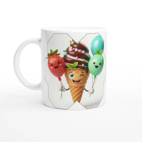 Neşeli Dondurma ve Balonlar Temalı Çocuklara Özel Baskılı Kupa Bardak ürün görseli 1