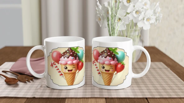 Neşeli Dondurma Partisi Temalı Çocuklara Özel Baskılı Kupa Bardak - 5