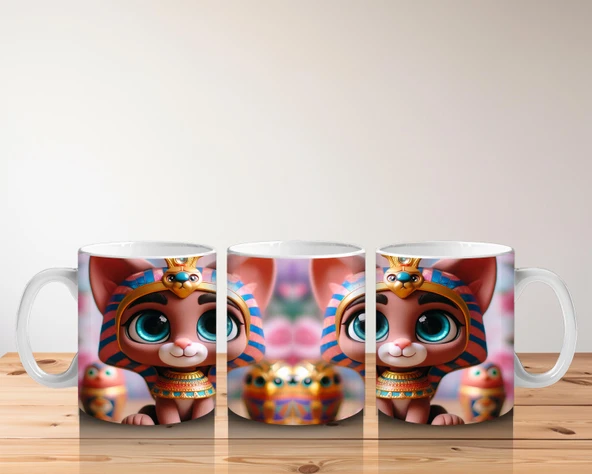 Çocuklara Sütü Sevdiren Mısır Prenses Kedisi Kupa Bardak - 5