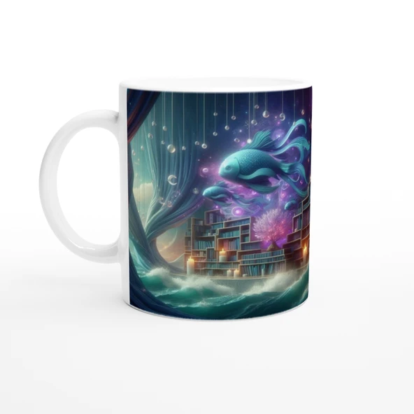 Balık Burcu Baskılı Kahve Kupası - Zodyak Kütüpanesi Vs3