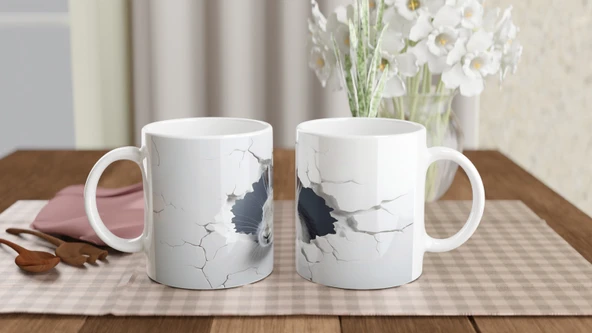 Duvarın Ardından Merakla Bakan Tavşan Temalı Baskılı Kupa Bardak - Resim 5