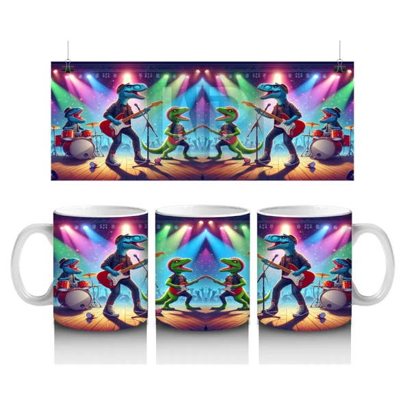 Çocuklara Sütü Sevdiren Müzik Grubu Dinozorlar Desenli Kupa Bardak ürün görseli 1